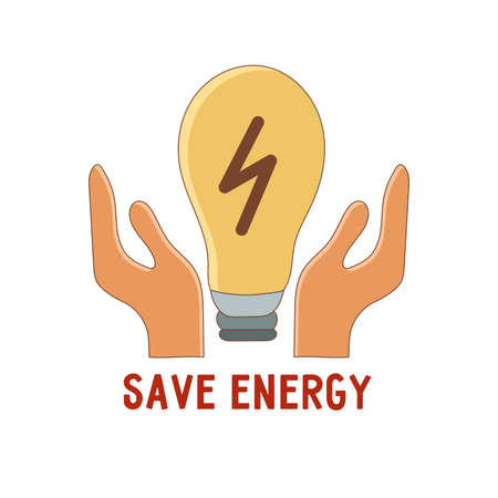 Save energy icon isolated on white background. Two hands and a light bulb. Respect for the ecosystem concept. Vector illustration.のイラスト素材