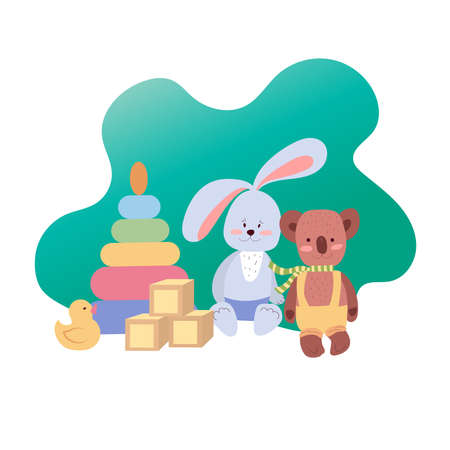 Toys for children's rooms, nursery, kindergarten, children's room set of vector illustrations on a white background. Vector illustrationのイラスト素材