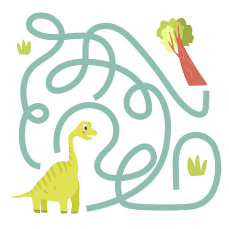 Cute cartoon dinosaur maze game. Labyrinth. Funny game for children education. Vector illustrationのイラスト素材