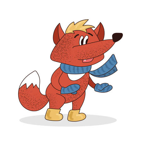 Cute fox character in scarf and mittens isolated on white background. Vector illustrationのイラスト素材