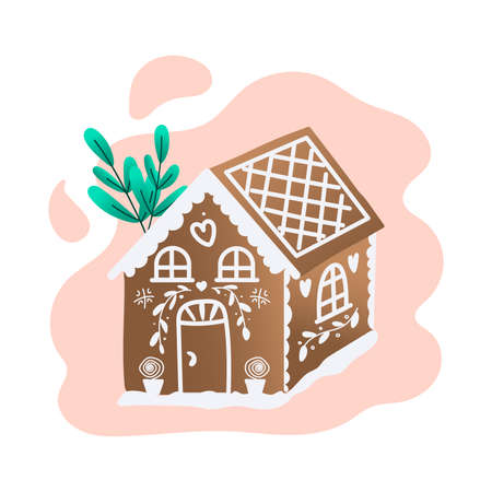 Christmas gingerbread house isolated on the background. Vector illustration in hand drawn styleのイラスト素材