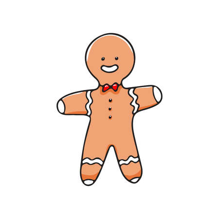 Christmas cookie man isolated on white background. Vector colorful illustration in hand drawn style. Simple doodleのイラスト素材