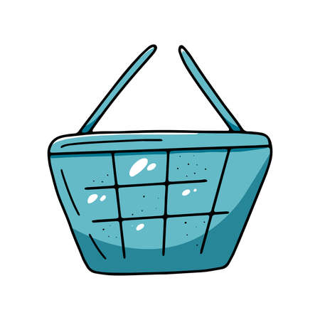 Shopping basket with handles isolated on white background. Vector illustration of a shopping bag drawn in a hand drawn style.のイラスト素材
