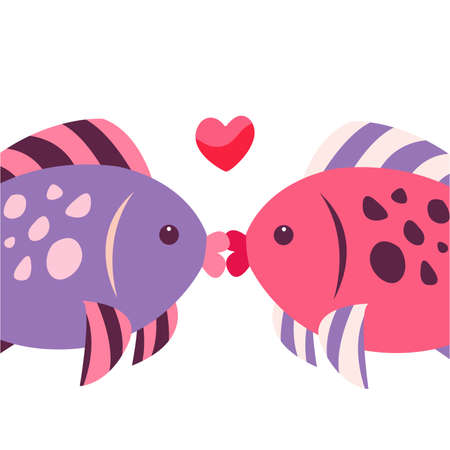 Two fish are kissing. Valentines Day greeting card concept. Vector illustrationのイラスト素材
