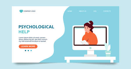 Online psychological support, landing page template. Mental health concept. Vector illustration in flat styleのイラスト素材