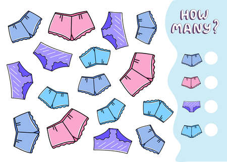 Counting educational game for preschool kids. Math children activity sheet. Count how many panties there are and write down the result. vector illustrationのイラスト素材