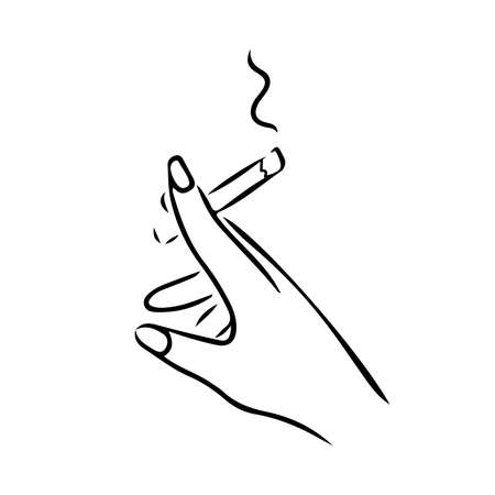 Minimalistic icon of a female hand holding a cigarette. Spinning concept, vector black and white illustration in sketch style.のイラスト素材