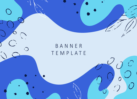 Abstract modern background, blue banner template with smooth waves and handdrawn elements. suitable for beauty designのイラスト素材