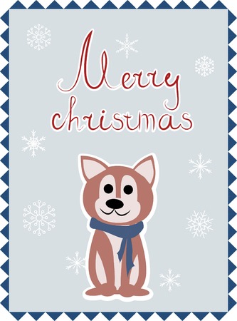 Christmas greeting card with dog, vector illustration.のイラスト素材