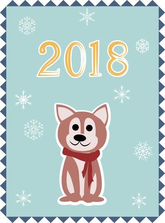 Christmas greeting card with dog, vector illustration.のイラスト素材