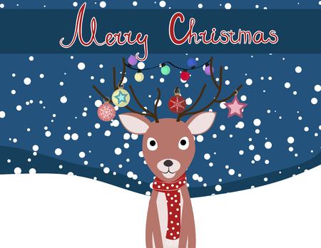 Christmas greeting card with a deer, vector illustration.のイラスト素材