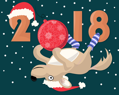 Christmas greeting card with dog, vector illustration.のイラスト素材