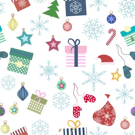 Christmas background, seamless tiling, great choice for wrapping paper pattern, Xmas and winter holidays elements background.Christmas pattern with New Year's attributesのイラスト素材