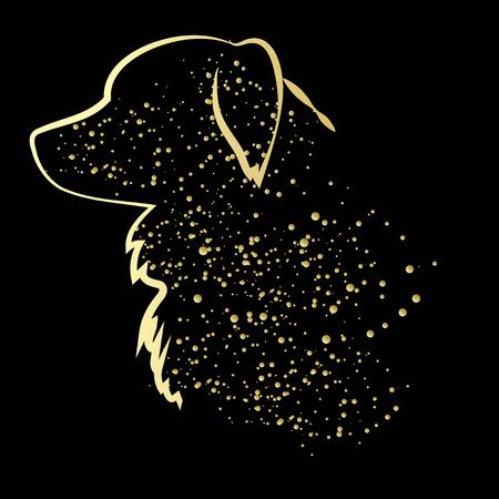 New year golden on a black background with a dogのイラスト素材