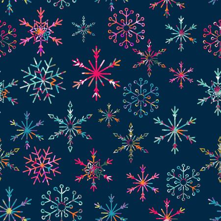 Bright colored snowflakes on a black backgroundのイラスト素材