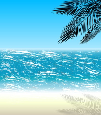 beach holidays, palm trees on the background of the sea, vector illustrationのイラスト素材