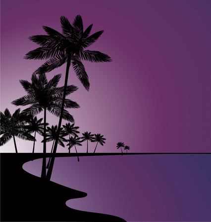 Palm trees on the background of the sea and sunset. Summer time. Vector illustrationのイラスト素材