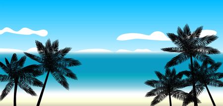 Beach holidays, palm trees on the background of the sea, vector illustrationのイラスト素材