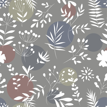 Seamless white pattern of plants on a colored backgroundのイラスト素材