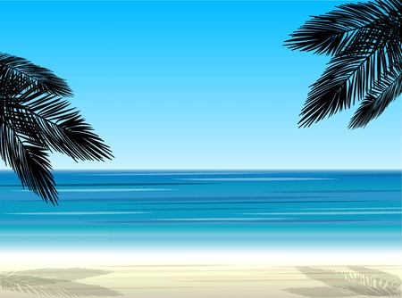 Beach holidays, palm trees on the background of the sea, vector illustrationのイラスト素材