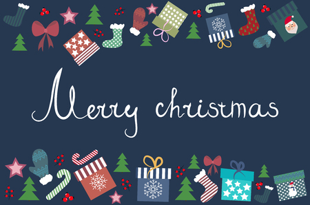 Merry Christmas, on blue background.
Christmas attributes.
のイラスト素材
