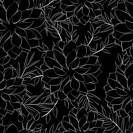 Seamless pattern of flowers on black background, vector illustrationのイラスト素材
