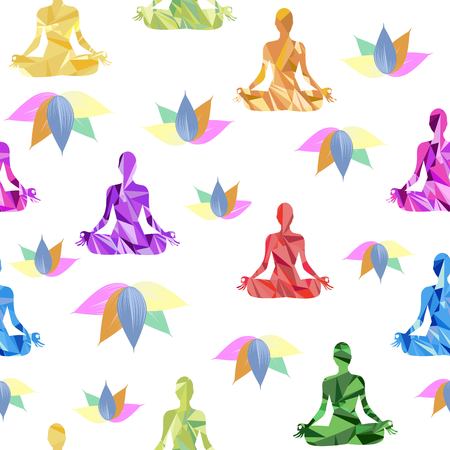 Silhouette of a girl engaged in yoga patternのイラスト素材