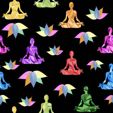 Silhouette of a girl in yoga patternのイラスト素材