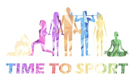 Colored silhouettes of people go in for sportsのイラスト素材