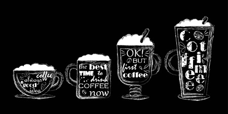 text about coffee on coffee cups. vector illustration&#xA;のイラスト素材