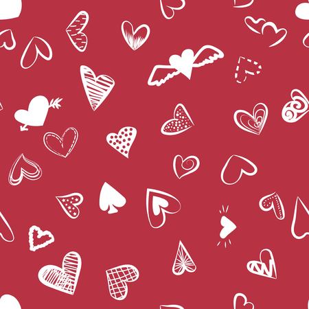 A background  pattern of seamless hearts for Valentine's day. drawn white hearts on a red.のイラスト素材