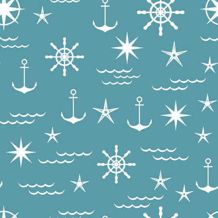 Nautical pattern in shades of white on  blue backgroundのイラスト素材