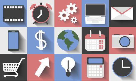 a set of flat colored icons in red and blue shades for a telephone, tablet.のイラスト素材