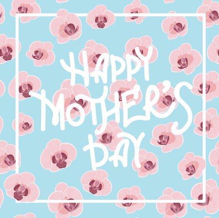 pattern of colorful Orchid flowers vector illustration.stock vector images of beautiful  Orchid flowers. bright background.Mother's day greeting card with flowers backgroundのイラスト素材