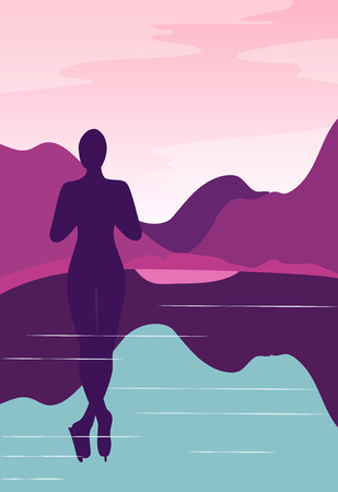 Vector background with polygonal landscape illustration with athletes. Winter sports. Flat design. Vector illustration. Snowboard, cross-country skiing, skater, downhill skiingのイラスト素材