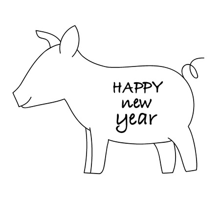 Sign pig. Isolated black silhouette pig on white background.のイラスト素材