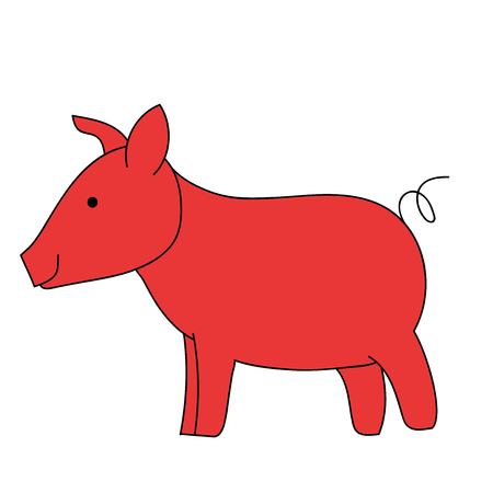 Sign pig. Isolated red silhouette pig on white background. Vector illustration.のイラスト素材