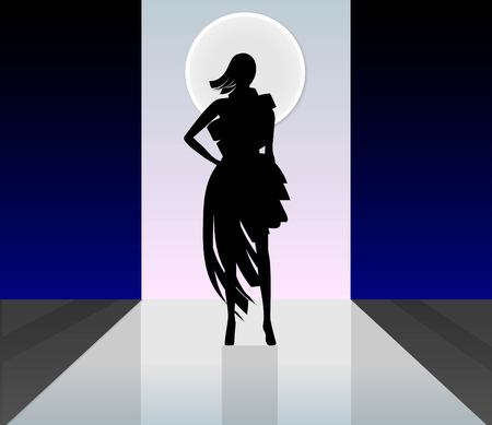 silhouette fashion girls. black silhouette of the model on the podiumのイラスト素材
