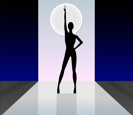 silhouette fashion girls. black silhouette of the model on the podiumの写真素材