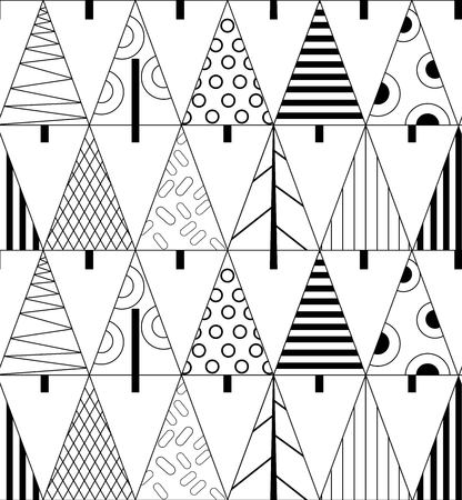 Set of simple Christmas patterns. black-white illustration of Christmas treesのイラスト素材