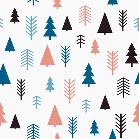 Set of simple Christmas patterns. color illustration of Christmas trees. flat design. winterのイラスト素材