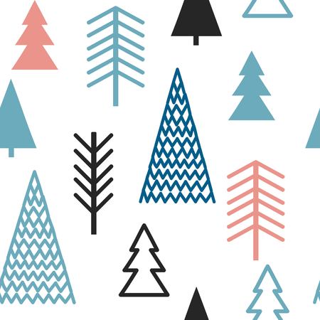 Set of simple Christmas patterns. color illustration of Christmas trees. flat design. winterのイラスト素材