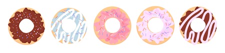 set of colorful delicious donuts. icons, flat style. Vector illustration. elements for new year, holiday cards, birthday cardsの写真素材