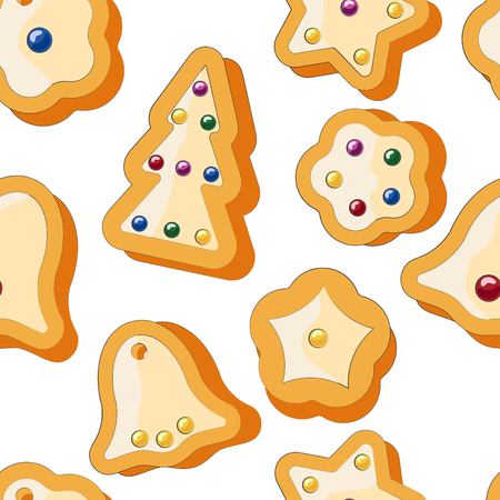 Winter seamless patterns with gingerbread cookies. Amazing holiday vector background. Christmas repeating texture for surface design, Wallpaper, fabrics, wrapping paper etc.vector illustrationのイラスト素材