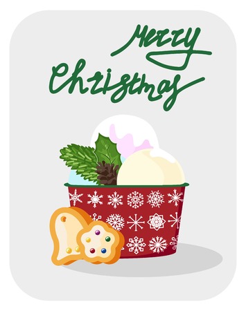 Hand drawn Christmas card. Merry Christmas and New Year typography. Cute holidays greeting card, invitation, poster and templates. Vector illustration.の写真素材