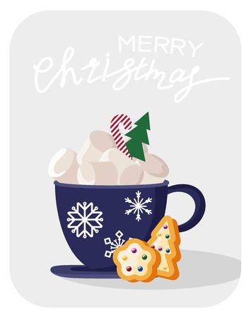 Hand drawn Christmas card. Merry Christmas and New Year typography. Cute holidays greeting card, invitation, poster and templates. Vector illustration.の写真素材