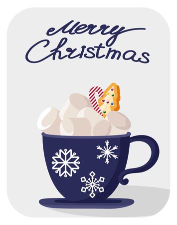 Hand drawn Christmas card. Merry Christmas and New Year typography. Cute holidays greeting card, invitation, poster and templates. Vector illustration.の写真素材
