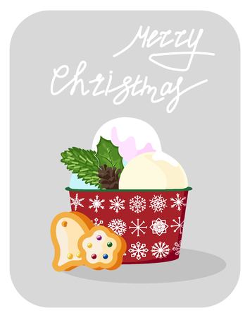 Hand drawn Christmas card. Merry Christmas and New Year typography. Cute holidays greeting card, invitation, poster and templates. Vector illustration.の写真素材