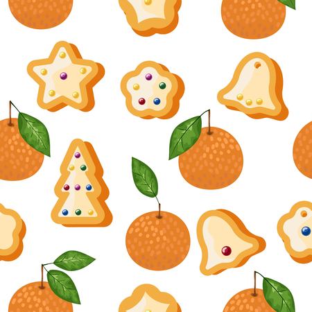 Mandarin seamless pattern. Vector tangerine. Hand drawn fresh tropical citrus fruit. Multicolored sketch background. Colorful doodle wallpaper.vector illustrationのイラスト素材