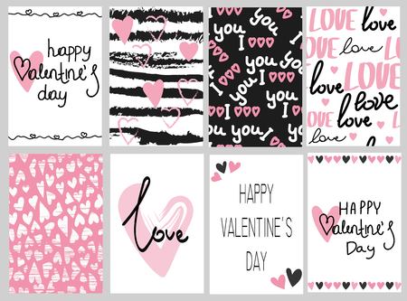 Valentines day gift cards. Calligraphy and hand drawn design elements. Handwritten modern lettering.のイラスト素材